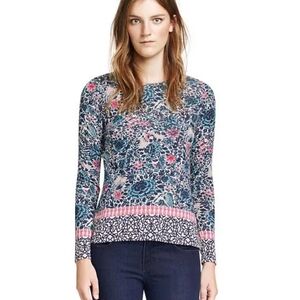 Tory Burch Pima cotton blue floral botanical butterfly long sleeve top. Size M